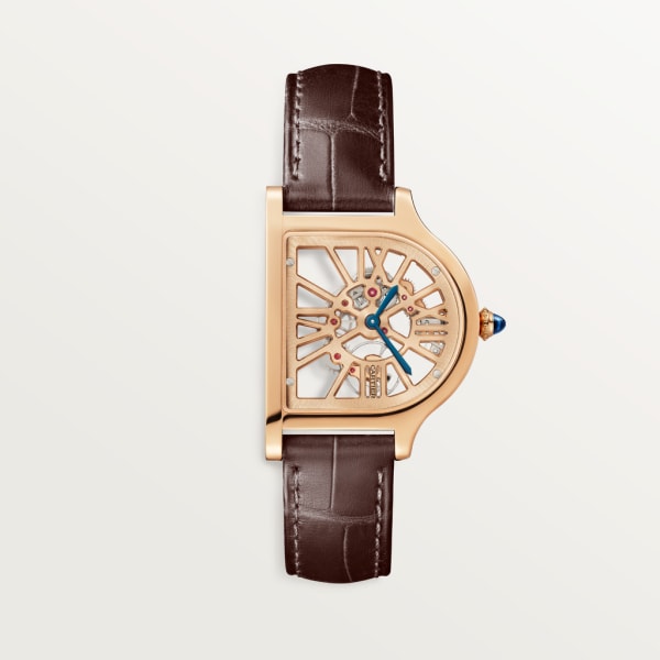 Cloche de Cartier watch Large model, hand-wound movement, 18K rose gold, leather