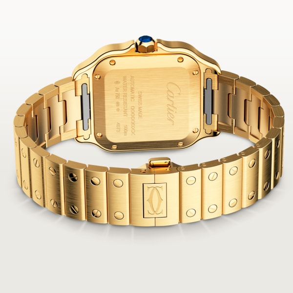 Santos de Cartier watch Medium model, automatic movement, yellow gold, interchangeable metal and leather bracelets