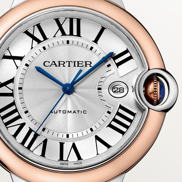 Ballon Bleu de Cartier watch 42 mm, mechanical movement with automatic winding, rose gold, steel