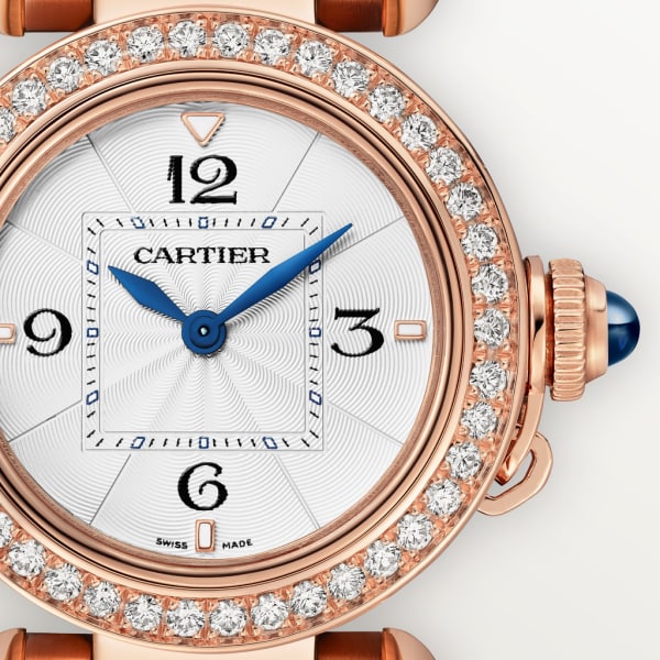 Pasha de Cartier watch 30 mm, quartz movement, rose gold, diamonds, interchangeable metal and leather straps