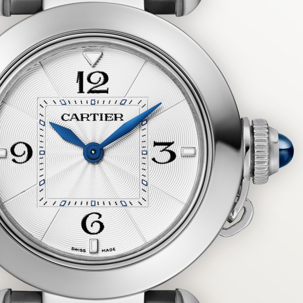 Pasha de Cartier watch 30 mm, quartz movement, steel, interchangeable metal and leather straps