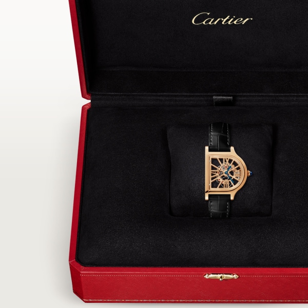 Cloche de Cartier watch Large model, hand-wound movement, 18K rose gold, leather