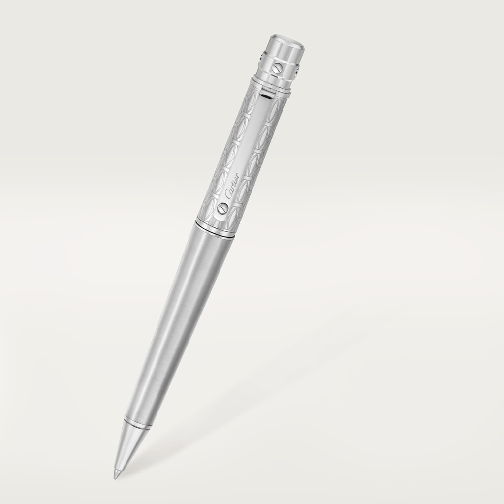 Santos de Cartier ballpoint penLarge model, brushed and engraved metal, palladium finish