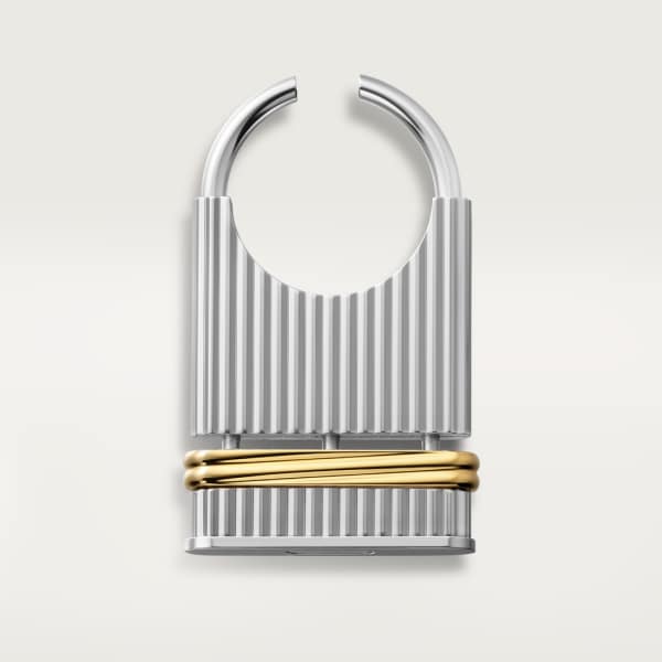 Louis Cartier Vendôme key ring with gadroon motif Brass and stainless steel, palladium and gold finishes.