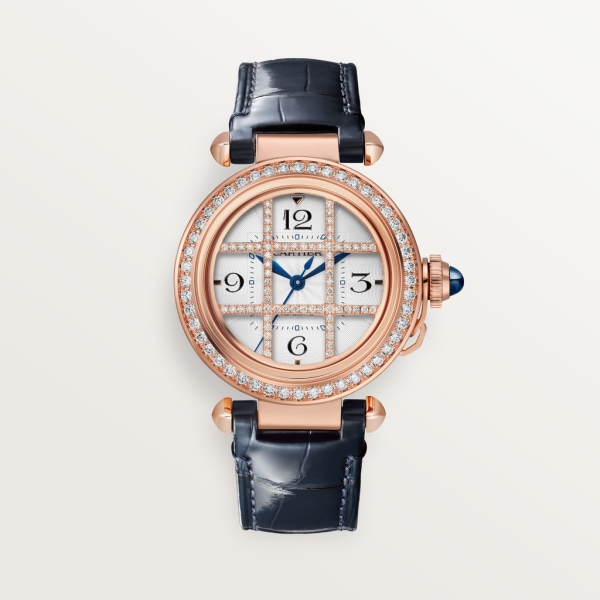 Pasha de Cartier watch 35 mm, automatic movement, rose gold, diamonds, interchangeable leather straps