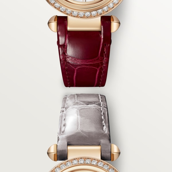 Pasha de Cartier watch 30 mm, quartz movement, rose gold, diamonds, interchangeable leather straps