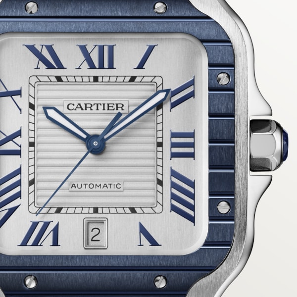 Santos de Cartier watch Large model, automatic movement, steel, PVD, interchangeable metal and rubber straps