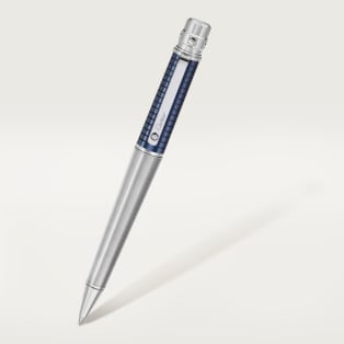 Santos de Cartier ballpoint pen Large model, brushed and engraved striated metal covered with blue PVD, palladium finish