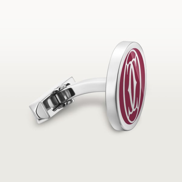 Double C de Cartier logo cufflinks with burgundy lacquer Sterling silver, palladium finish, burgundy lacquer.