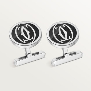 Double C de Cartier logo cufflinks with black lacquer Sterling silver, palladium finish, black lacquer