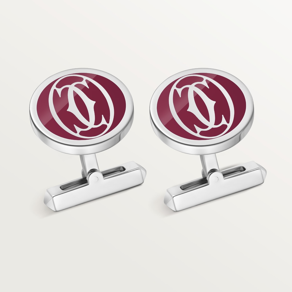 Double C de Cartier logo cufflinks with burgundy lacquerSterling silver, palladium finish, burgundy lacquer.