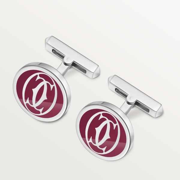 Double C de Cartier logo cufflinks with burgundy lacquer Sterling silver, palladium finish, burgundy lacquer.