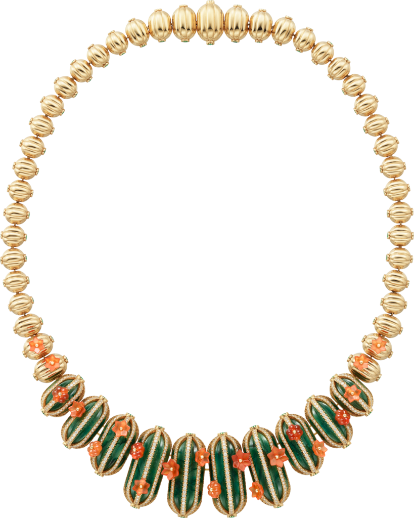 Cactus de Cartier necklaceYellow gold, aventurine, emeralds, carnelian, diamonds