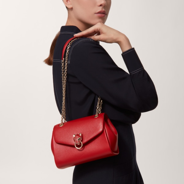 Chain bag mini, Panthère de Cartier Red calfskin and golden finish