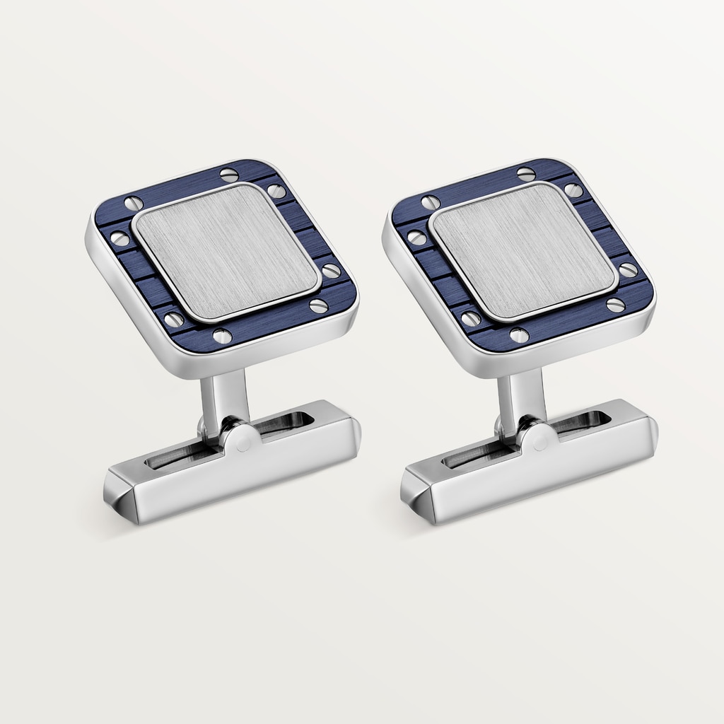 Santos de Cartier cufflinksPalladium-finish sterling silver and striated metal covered with blue PVD