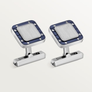 Santos de Cartier cufflinks Palladium-finish sterling silver and striated metal covered with blue PVD