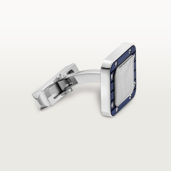 Santos de Cartier cufflinks Palladium-finish sterling silver and striated metal covered with blue PVD