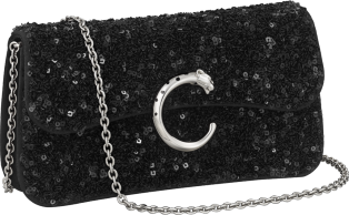 Mini chain bag, Panthère de Cartier Black sequins on a recycled ECONYL® base, palladium and black enamel finish