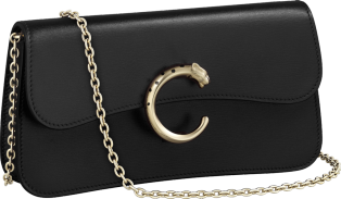 Mini chain bag, Panthère de Cartier Black calfskin, gold and black enamel finish