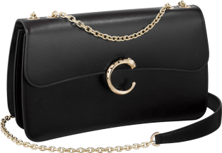 Small chain bag, Panthère de Cartier Black calfskin, gold and black enamel finish