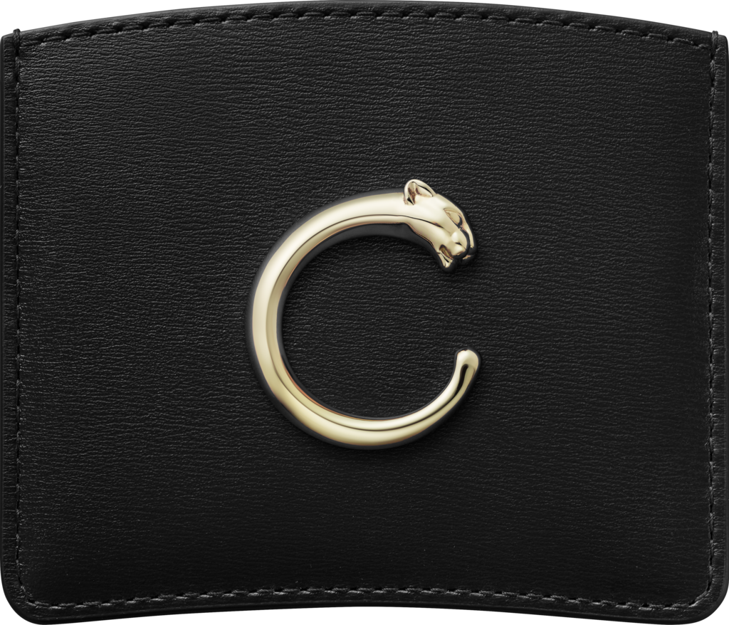 Simple card holder, Panthère de CartierBlack calfskin, golden finish