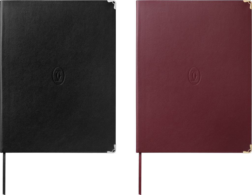 Must de Cartier large notebook setBlack and burgundy calfskin, palladium and golden finish