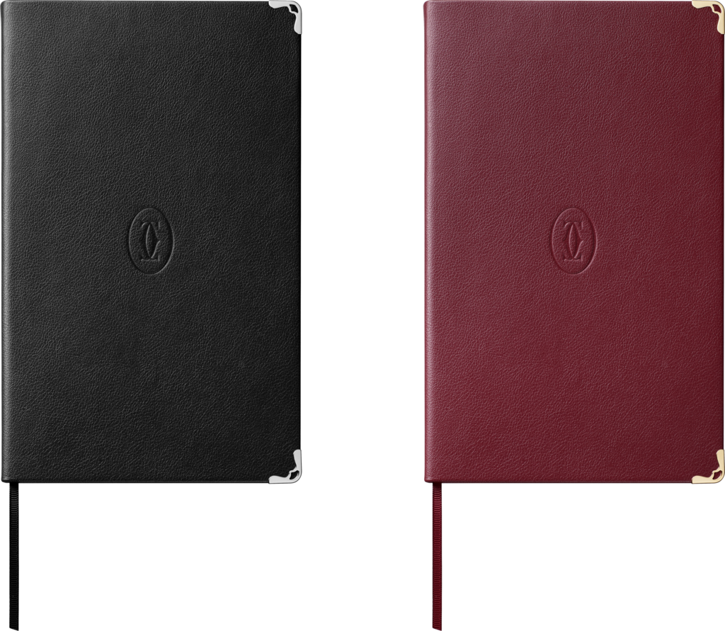 Must de Cartier medium notebook setBlack and burgundy calfskin, palladium and golden finish