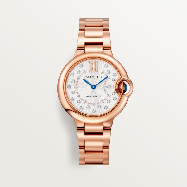 Ballon Bleu de Cartier watch 33 mm, automatic mechanical movement, rose gold, diamonds