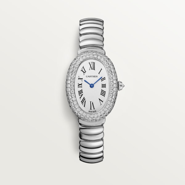 Baignoire watch Small model, quartz movement, white gold, diamonds