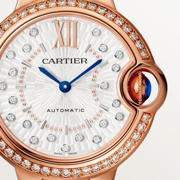 Ballon Bleu de Cartier watch 36 mm, automatic mechanical movement, rose gold, diamonds