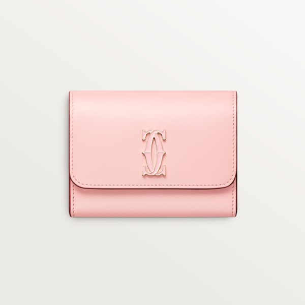 Mini wallet, C de Cartier Pale pink calfskin, golden and pale pink enamel finish