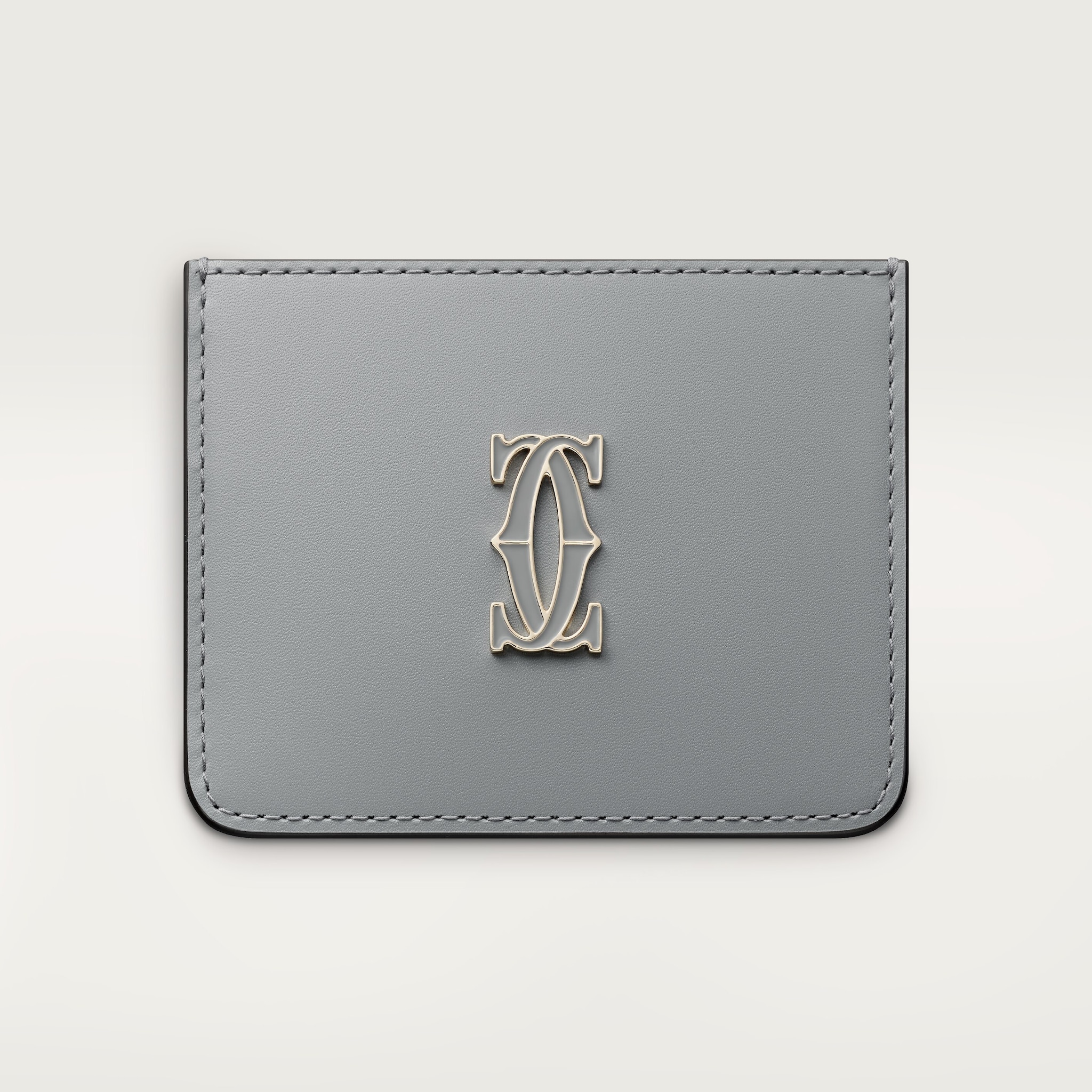 Simple Card Holder, C de CartierGrey calfskin, grey enamel and golden finish