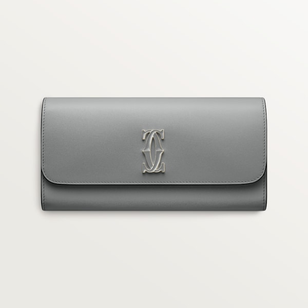 International wallet with flap, C de Cartier Grey calfskin, grey enamel and golden finish