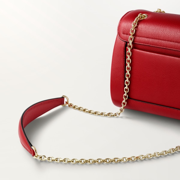 Chain bag small, Panthère de Cartier Red calfskin and golden finish