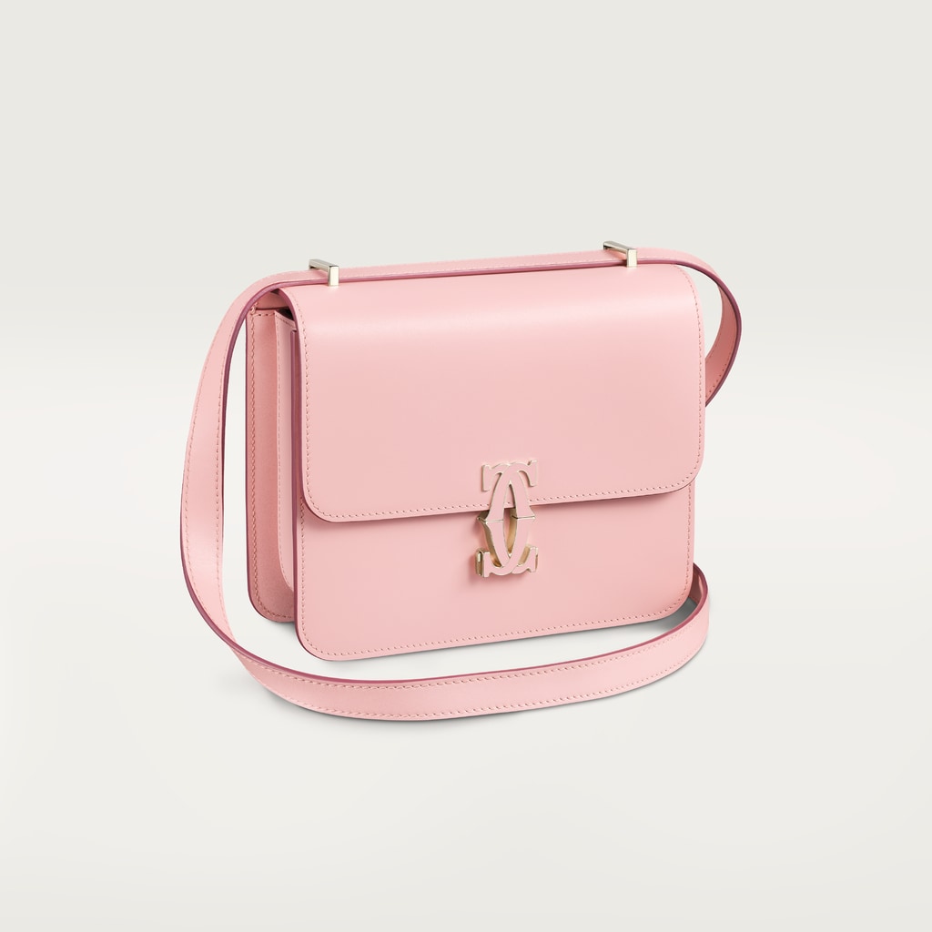 Mini shoulder bag, C de CartierPale pink calfskin, golden and pale pink enamel finish