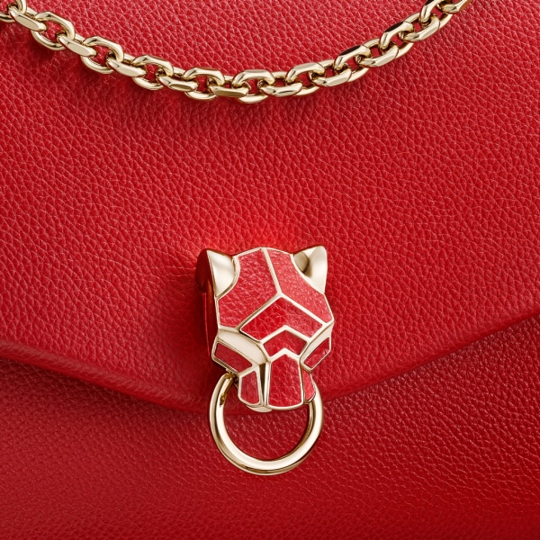 Chain bag small, Panthère de Cartier Red calfskin and golden finish