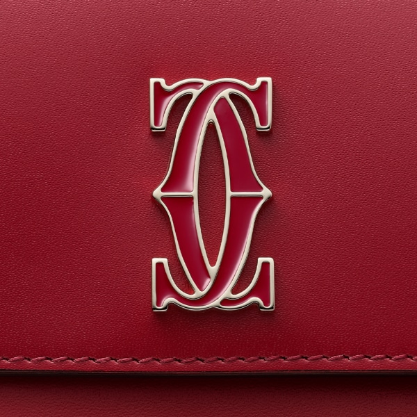 Multi-card holder with flap, C de Cartier Cherry red calfskin, golden finish and cherry red enamel