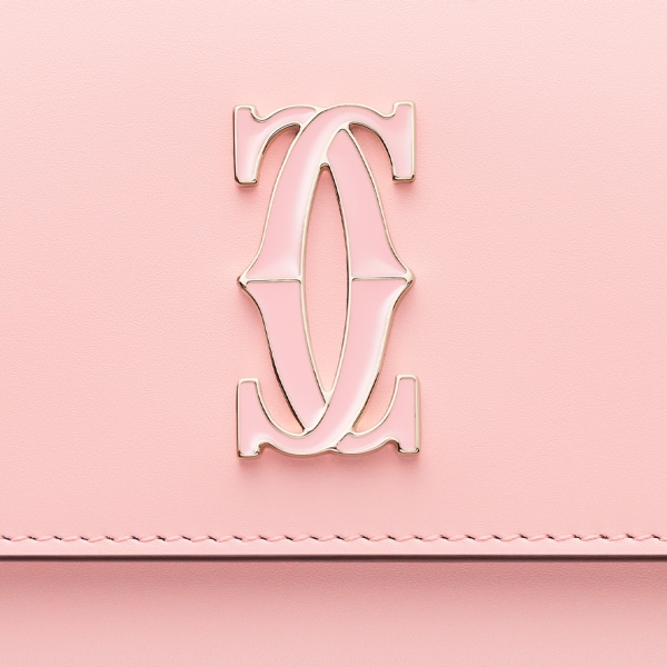 International wallet with flap, C de Cartier Pale pink calfskin, golden and pale pink enamel finish