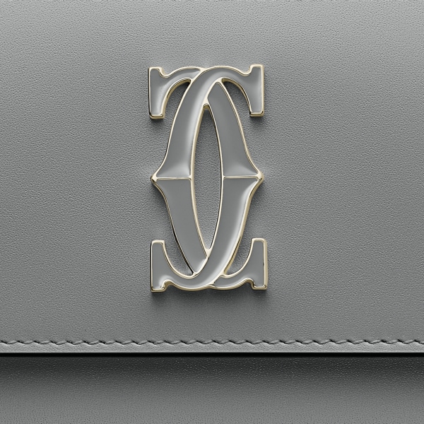 International wallet with flap, C de Cartier Grey calfskin, grey enamel and golden finish