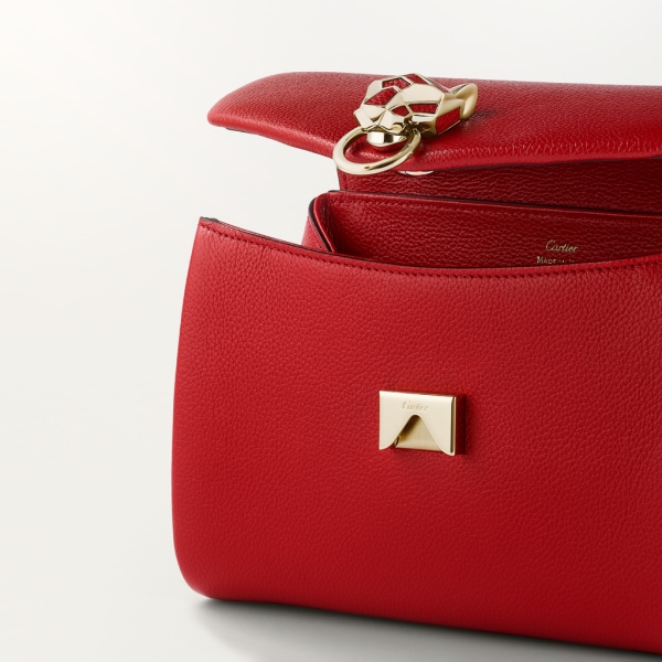 Chain bag mini, Panthère de Cartier Red calfskin and golden finish