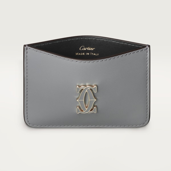 Simple Card Holder, C de Cartier Grey calfskin, grey enamel and golden finish