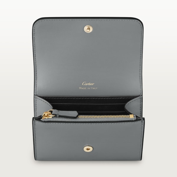 Mini wallet, C de Cartier Grey calfskin, grey enamel and golden finish