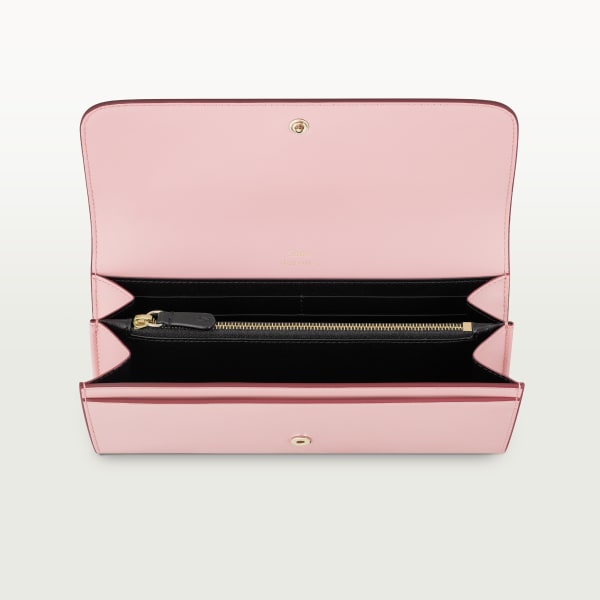 International wallet with flap, C de Cartier Pale pink calfskin, golden and pale pink enamel finish