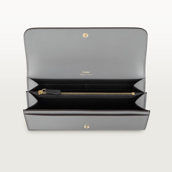 International wallet with flap, C de Cartier Grey calfskin, grey enamel and golden finish