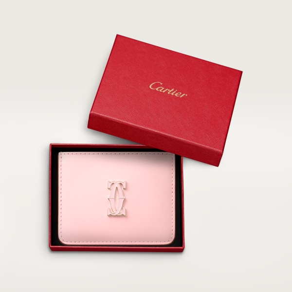 Simple Card Holder, C de Cartier Pale pink calfskin, golden and pale pink enamel finish