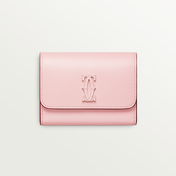 Mini wallet, C de Cartier Pale pink calfskin, golden and pale pink enamel finish