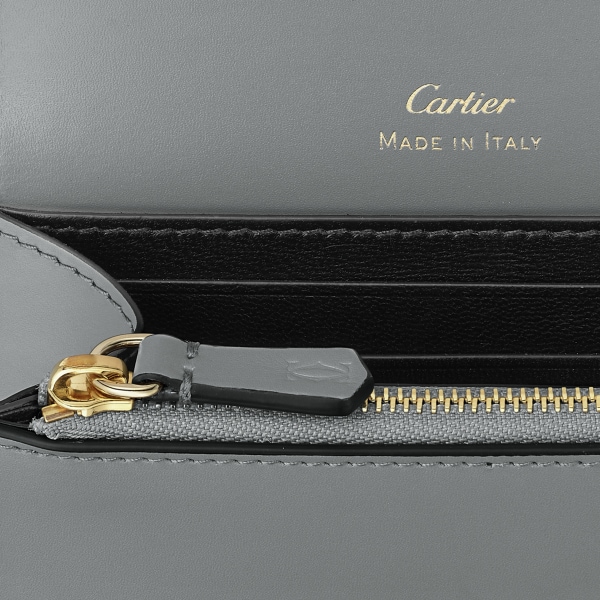 Mini wallet, C de Cartier Grey calfskin, grey enamel and golden finish