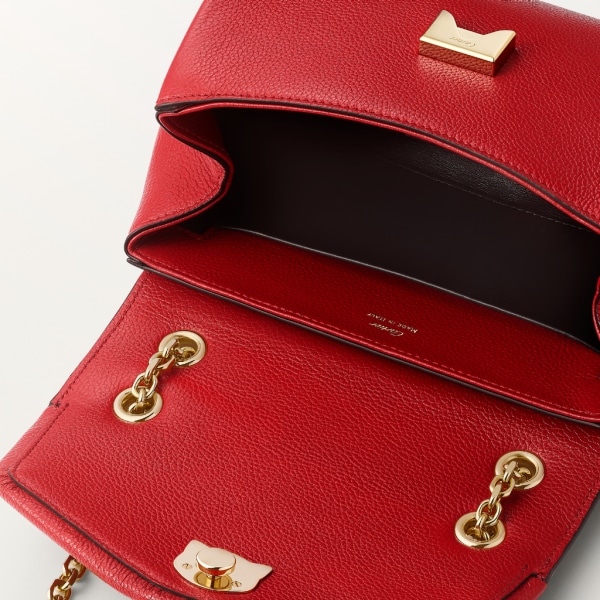 Chain bag mini, Panthère de Cartier Red calfskin and golden finish