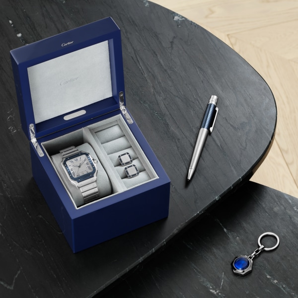 Santos de Cartier cufflinks Palladium-finish sterling silver and striated metal covered with blue PVD