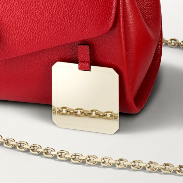 Chain bag small, Panthère de Cartier Red calfskin and golden finish